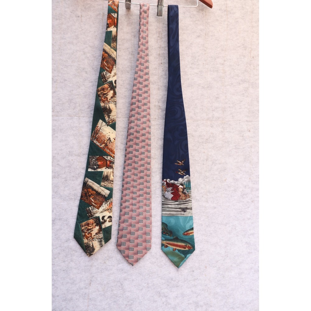 Mens Vintage Silk Tie Lot Eddie Bauer Wildlife American Flag Reed St James Fish